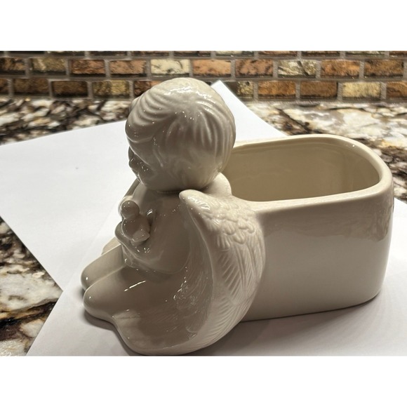 Angel Kneeling Cherub with Bird Planter for Succulents Trinkets Sponge - Picture 2 of 12